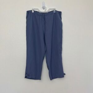 Patchington Womans Sz 18 Blue Linen Blend Crop pants with Button Hem Detail